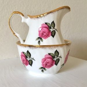 Vintage Bone China Sugar & Creamer Made in England Pink Roses 3-3/4" High